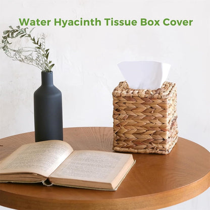 Tutuviw Tissue Box Cover Rectangle,Tissue Box Holder for Bathroom,Water Hyacinth Tissue Box Holder,Rattan Tissue Box Cover Facial Tissue Holder for Table,10" x 6" x 4.5 5.9"