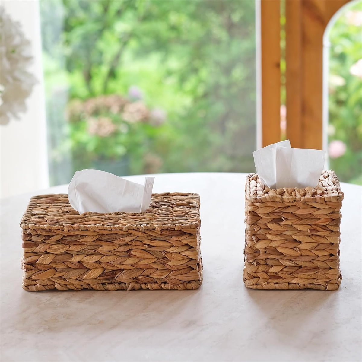 Tutuviw Tissue Box Cover Rectangle,Tissue Box Holder for Bathroom,Water Hyacinth Tissue Box Holder,Rattan Tissue Box Cover Facial Tissue Holder for Table,10" x 6" x 4.5 5.9"