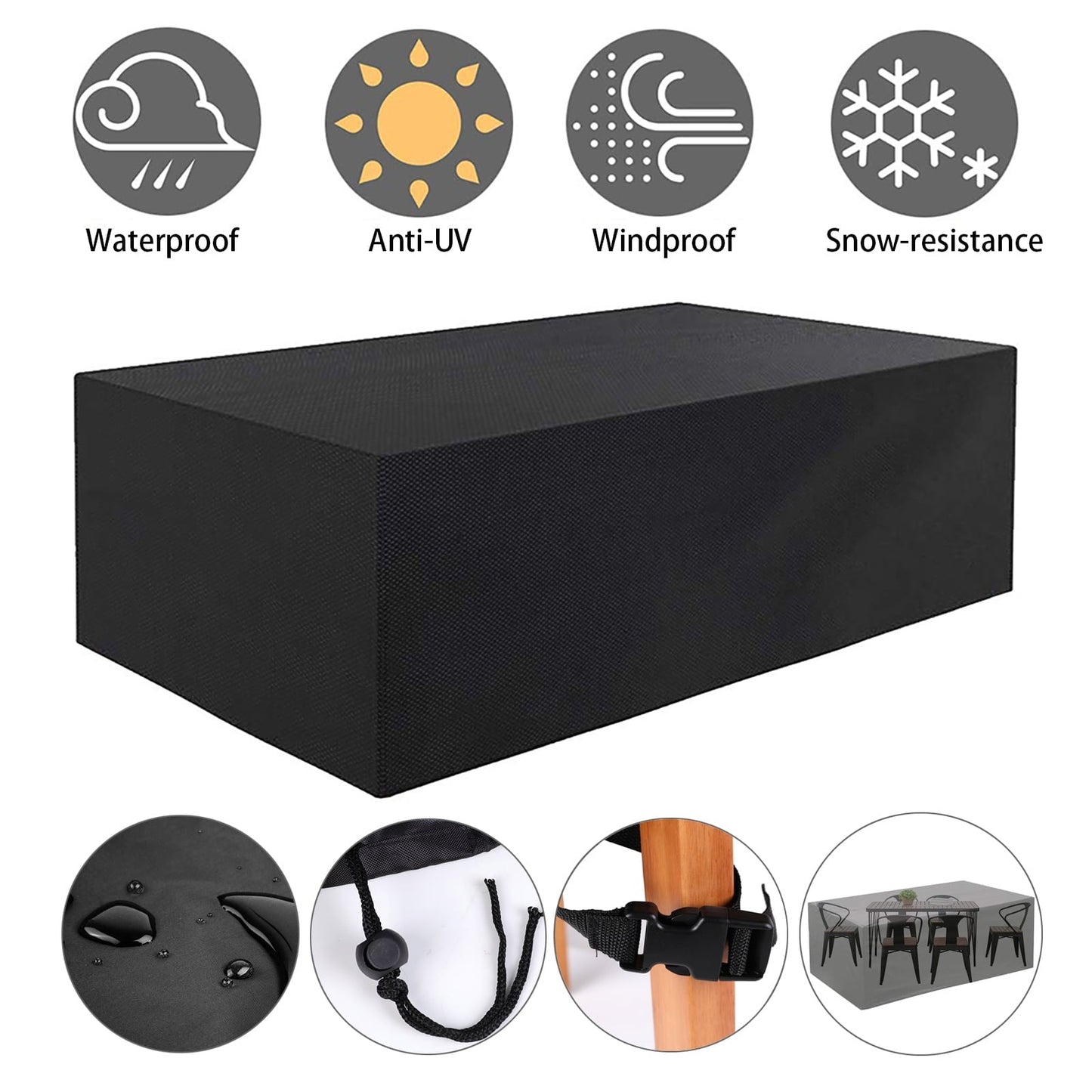 Rectangular Patio Table Cover Heavy Duty Waterproof Outdoor Furniture Set Cover 74" x 47" x 27"
