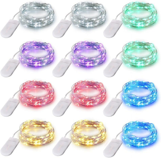Battery Fairy Lights, 12 Pack 7.2ft Battery Operated String Lights 20 LED Ultra Thin Copper Wire Mini Fairy Lights for DIY Home,Vase,Jar,Xmas,Easter,Holiday,Party Decoration(Six Color) Mix