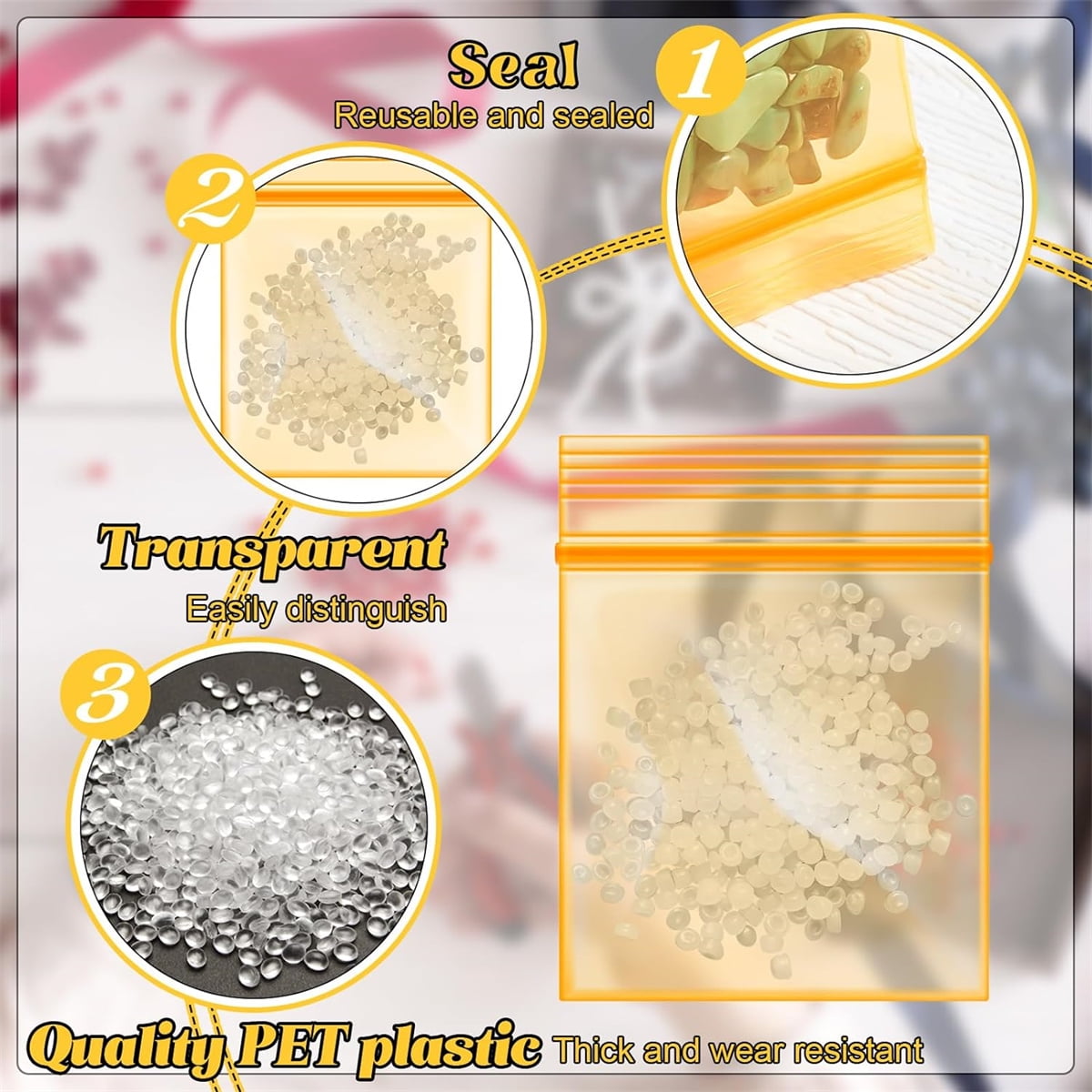 Mini Bags,Tutuviw 200Pcs Small Plastic Seal Bags, Jewelry Bags, Small Packing Bags,Jewelry Reclosable Pouch,Press Sealing Zip Lock Bags for Snack Beads Pills (7MIL Thick, Colour Mixture)