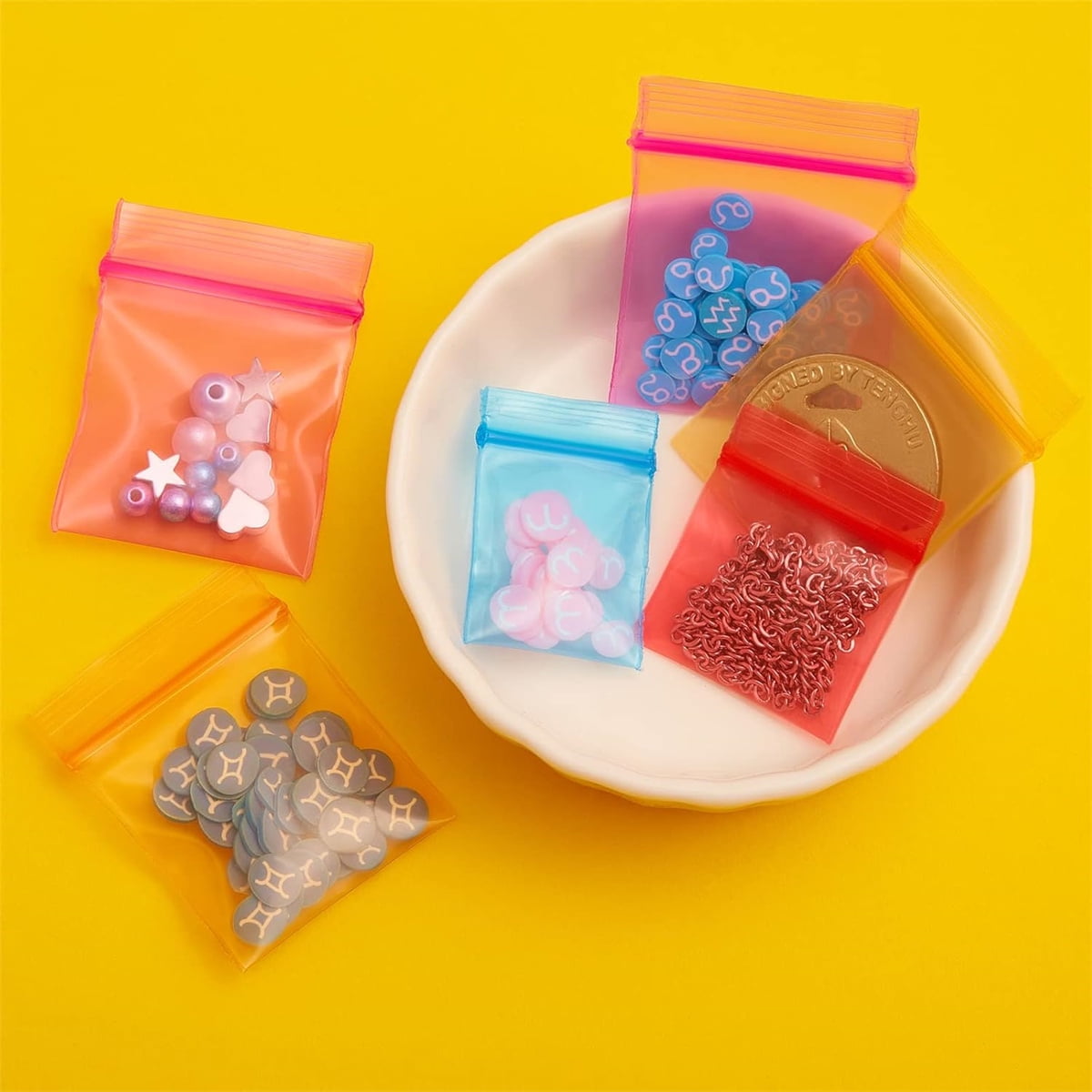 Mini Bags,Tutuviw 200Pcs Small Plastic Seal Bags, Jewelry Bags, Small Packing Bags,Jewelry Reclosable Pouch,Press Sealing Zip Lock Bags for Snack Beads Pills (7MIL Thick, Colour Mixture)