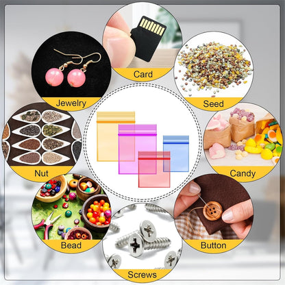 Mini Bags,Tutuviw 200Pcs Small Plastic Seal Bags, Jewelry Bags, Small Packing Bags,Jewelry Reclosable Pouch,Press Sealing Zip Lock Bags for Snack Beads Pills (7MIL Thick, Colour Mixture)