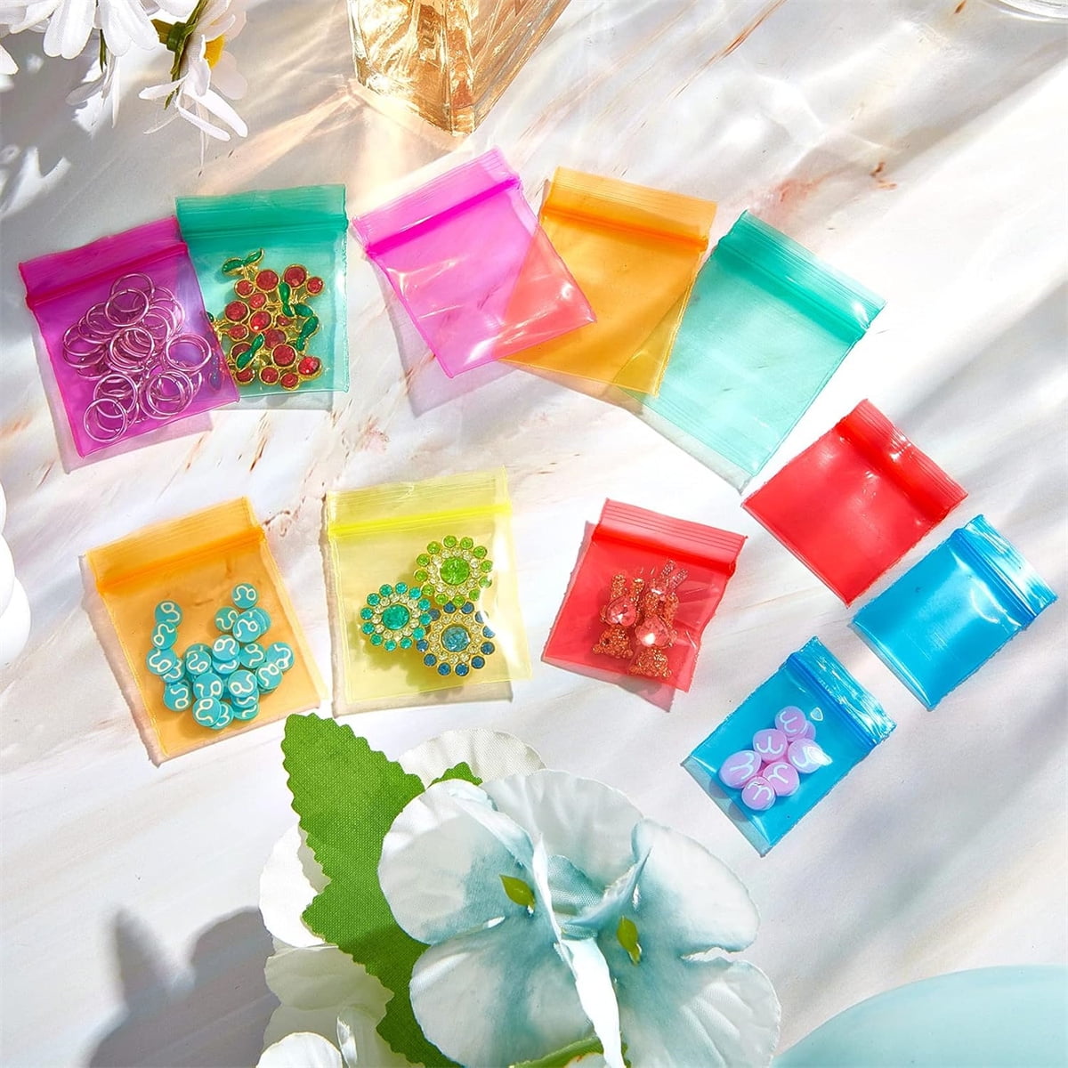 Mini Bags,Tutuviw 200Pcs Small Plastic Seal Bags, Jewelry Bags, Small Packing Bags,Jewelry Reclosable Pouch,Press Sealing Zip Lock Bags for Snack Beads Pills (7MIL Thick, Colour Mixture)