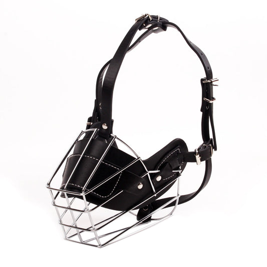 Adjustable Stainless Steel Dog Muzzle Wire Basket for Large/X-Large Dogs, Breathable Anti-Bite Training Mask with Leather Straps, Durable Secure Comfort Fit Bite Prevention 3.74"