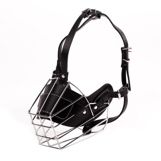 Adjustable Stainless Steel Dog Muzzle Wire Basket for Large/X-Large Dogs, Breathable Anti-Bite Training Mask with Leather Straps, Durable Secure Comfort Fit Bite Prevention 3.74 3.94"