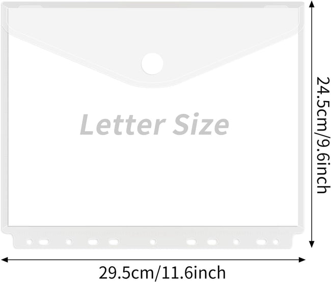Tutuviw 12Pcs Binder Pockets for 2/3/4 Ring,11 Holes Binder Folders,Clear Document Folders,A4 Size Clear Document Envelopes,Snap Button Pouch with Label for Home Work Organization White Main Image