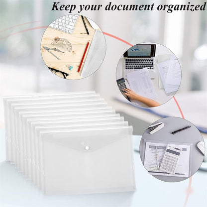 Tutuviw 12Pcs Binder Pockets for 2/3/4 Ring,11 Holes Binder Folders,Clear Document Folders,A4 Size Clear Document Envelopes,Snap Button Pouch with Label for Home Work Organization White.