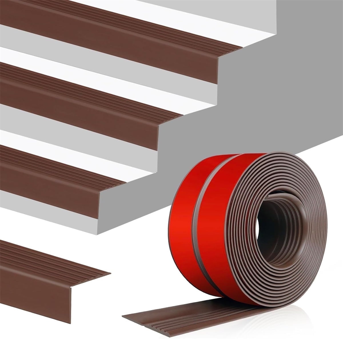 Vinyl Rubber Stair Nosing,Tutuviw Stair Edge Trim,Corner Guard,3 ft Self Adhesive Nose Molding Non-Slip Rubber Edge Protector Steps Trim Rubber Strips for Indoor & Outdoor Staircase Step Uses (Black) Brown