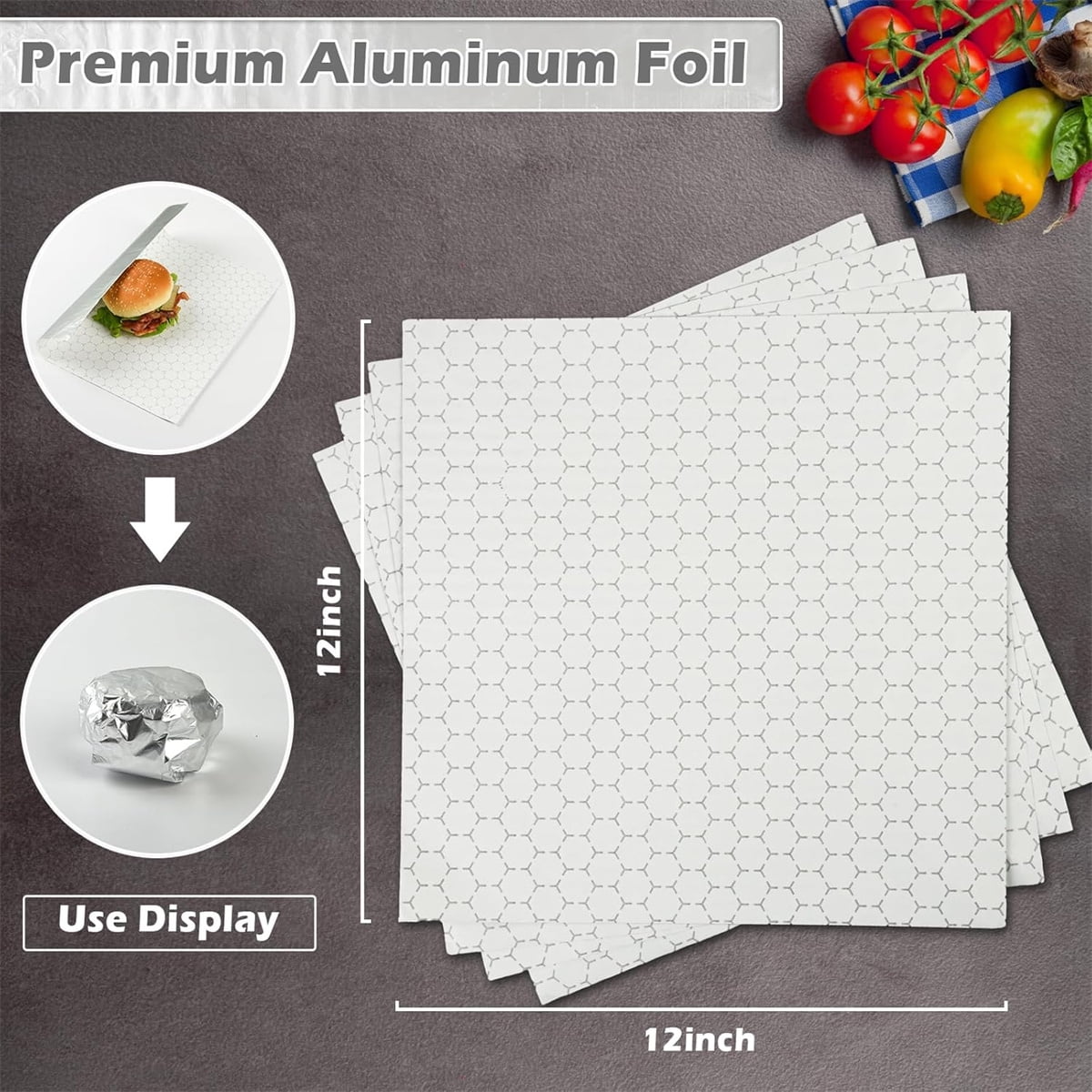 Tutuviw 50 Pcs Sandwich Wrap Paper Insulation Paper Aluminum Foil Sheets for Burgers Wrapping Pre-Cut Foil Paper Heavy Duty BBQ Burrito Wrapping Paper Foil Sheets & Tin Paper (12x12in)