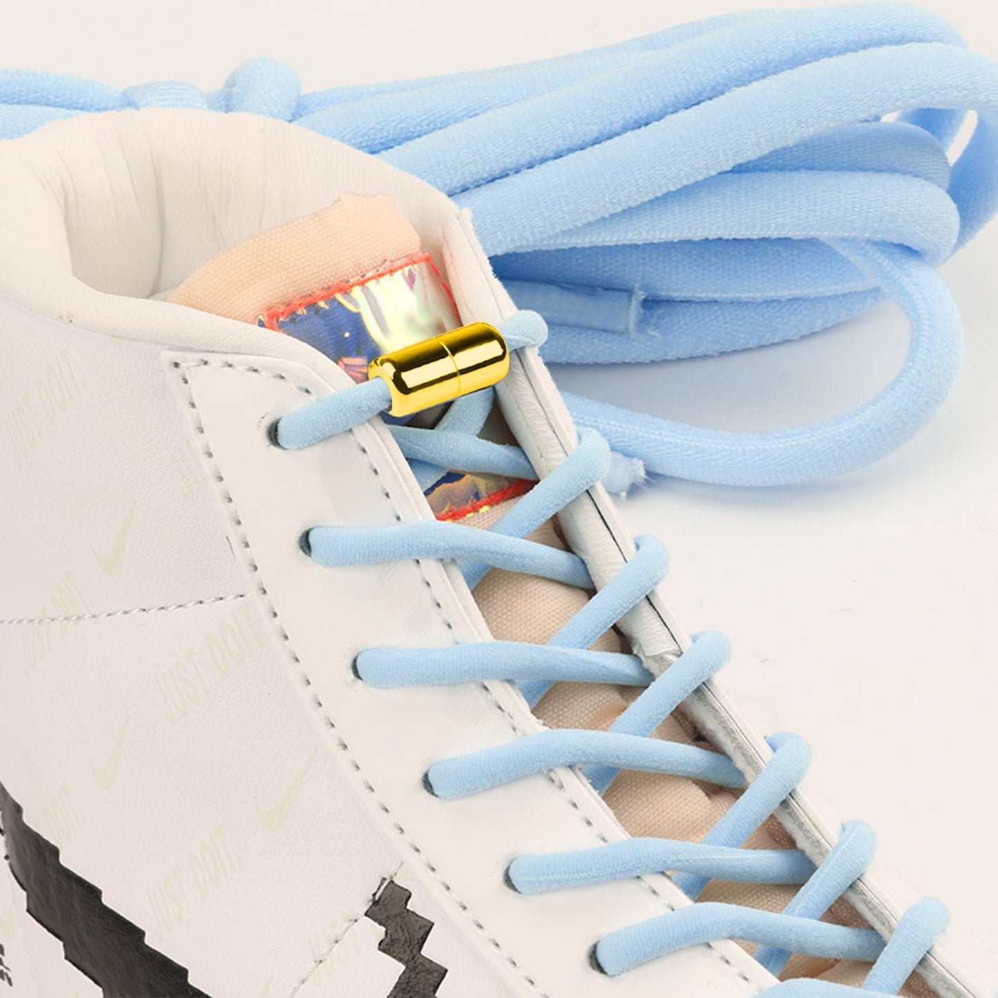 harmtty 1 Pair Sneaker Shoelaces Wear-resistant Elastic with Metal Buckles Lock Shoe Laces for Slip On Shoes,Black Orange