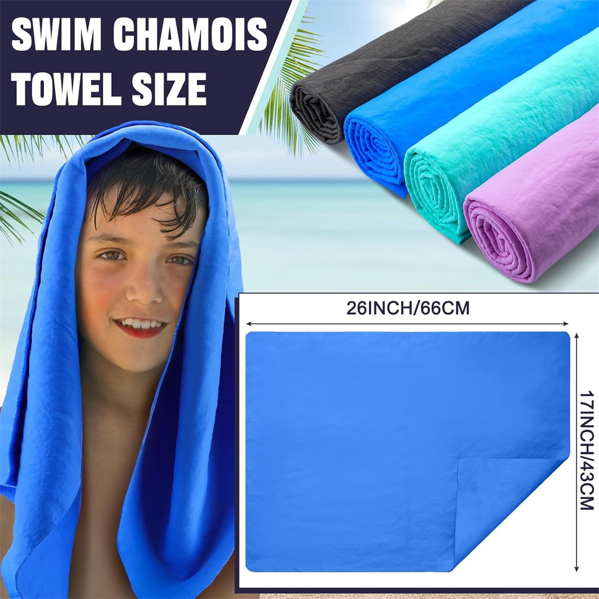 Tutuviw Chamois Towel Quick Dry for Swimmers,2Pcs Microfiber Shammy Towel,Lightweight Chamois Towel for Diving Triathlons,Other Water Sports Beach Shower Pool Gym Camping (13 x 17in, Blue,Green)