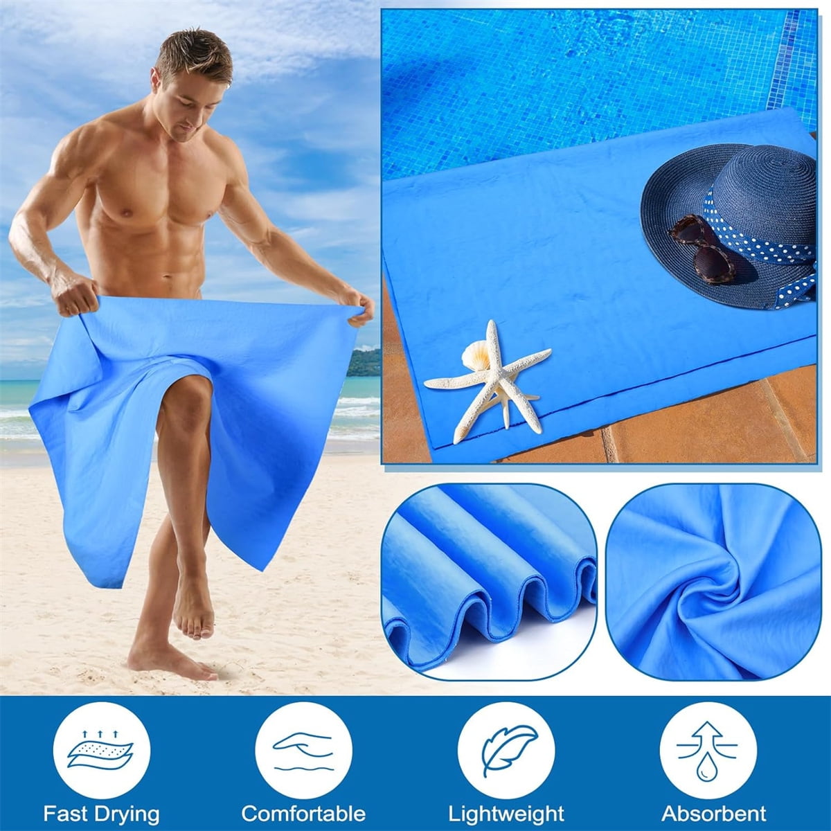 Tutuviw Chamois Towel Quick Dry for Swimmers,2Pcs Microfiber Shammy Towel,Lightweight Chamois Towel for Diving Triathlons,Other Water Sports Beach Shower Pool Gym Camping (13 x 17in, Blue,Green)