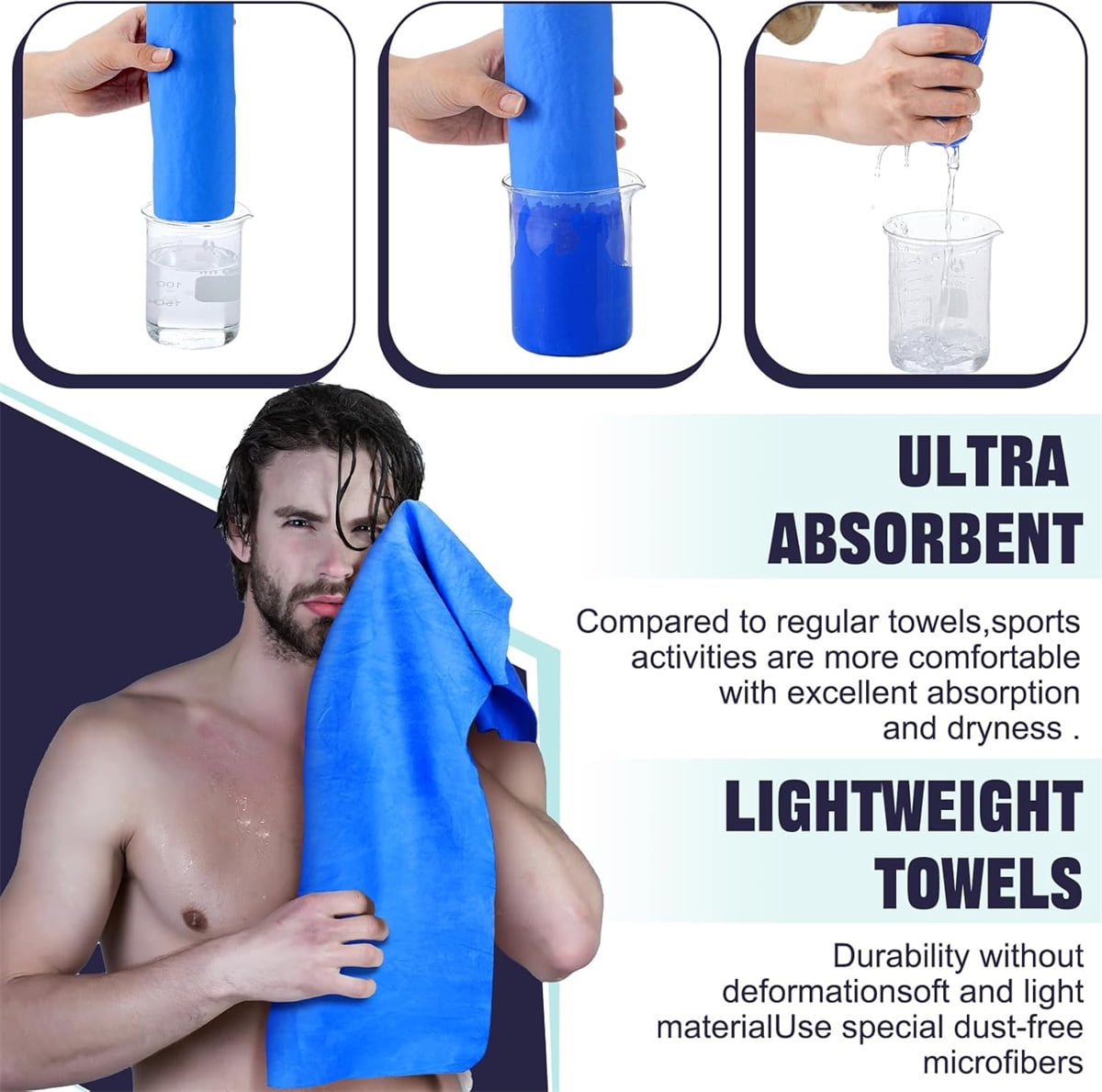 Tutuviw Chamois Towel Quick Dry for Swimmers,2Pcs Microfiber Shammy Towel,Lightweight Chamois Towel for Diving Triathlons,Other Water Sports Beach Shower Pool Gym Camping (13 x 17in, Blue,Green)