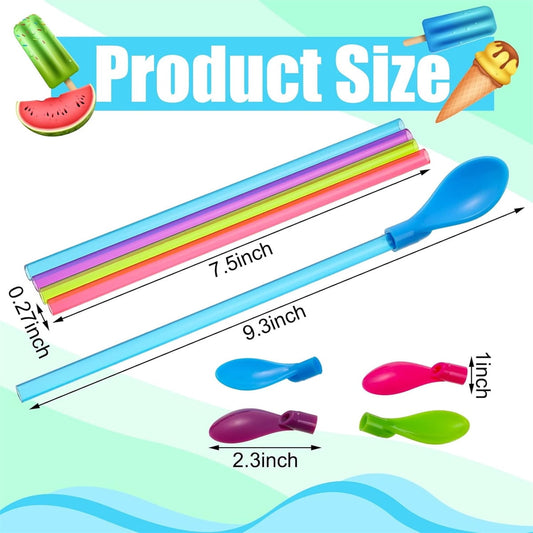 25 Pcs Plastic Straw Spoons,Tutuviw Colored Hard Plastic 2 in 1 Straw Spoons,Reusable Detachable Stirring Spoon Straw,Long Milkshake Straws for Smoothies,Milkshakes,Cocktails (Assorted Colors)