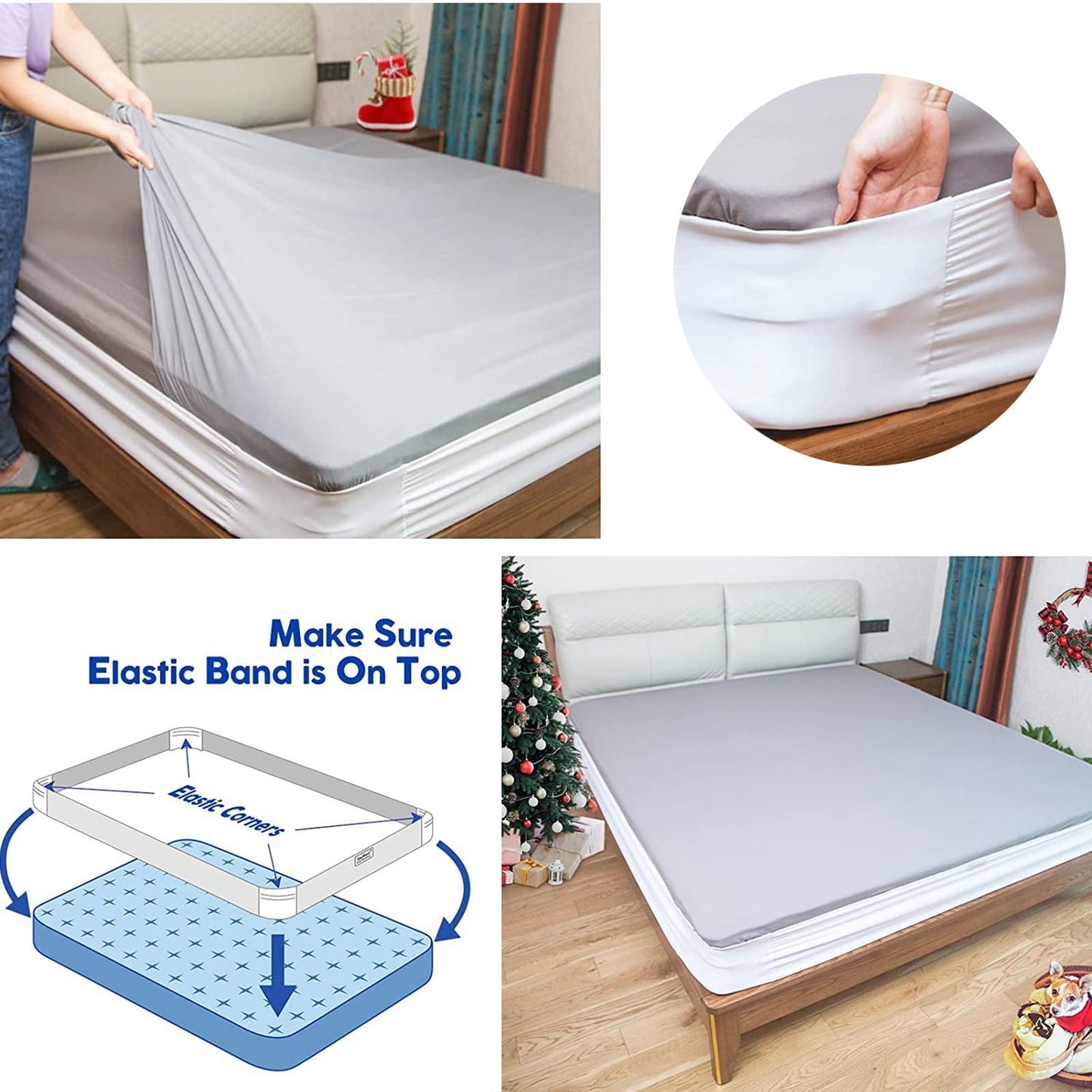 harmtty Bed Sheet Holder Elastic Non-slip Time Saving Fully-encased Design Sheet Fixing 360 Degree Surround Sheet Fastening Cover for Bedroom White