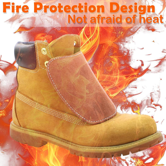 XLLHXF Leather Boot Covers for Welding - Heat Resistant Welding Boot Lace Covers, Portable Welder Shoe Cover Work Boot protector for Welding Spats Welding Boot Covers Brown