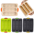 3-Slot French Bread Pan - Non Stick Silicone Baguette Mold for Hoagie, Sub Roll & Hot Dog Buns - Oven Safe Baking Tray with Vent Holes (Beige) Clearance D