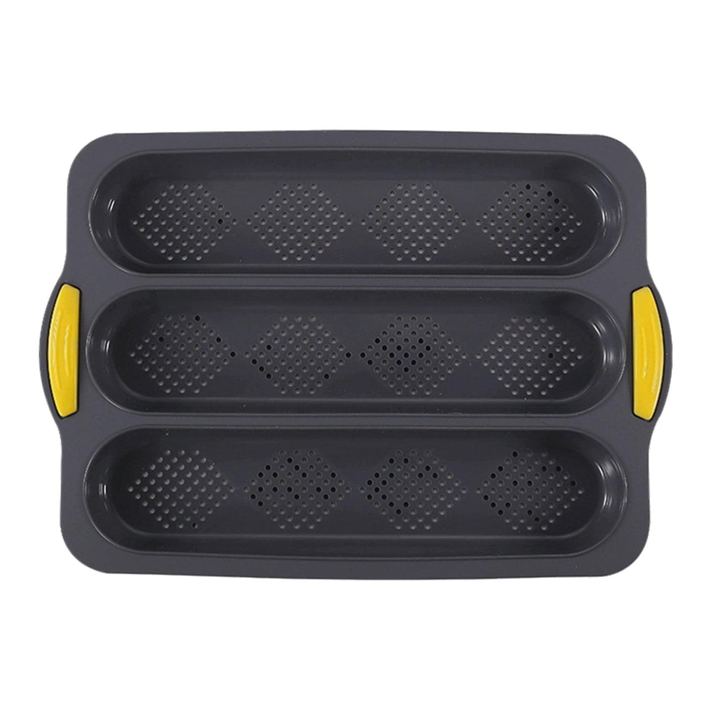 3-Slot French Bread Pan - Non Stick Silicone Baguette Mold for Hoagie, Sub Roll & Hot Dog Buns - Oven Safe Baking Tray with Vent Holes (Beige) Clearance D