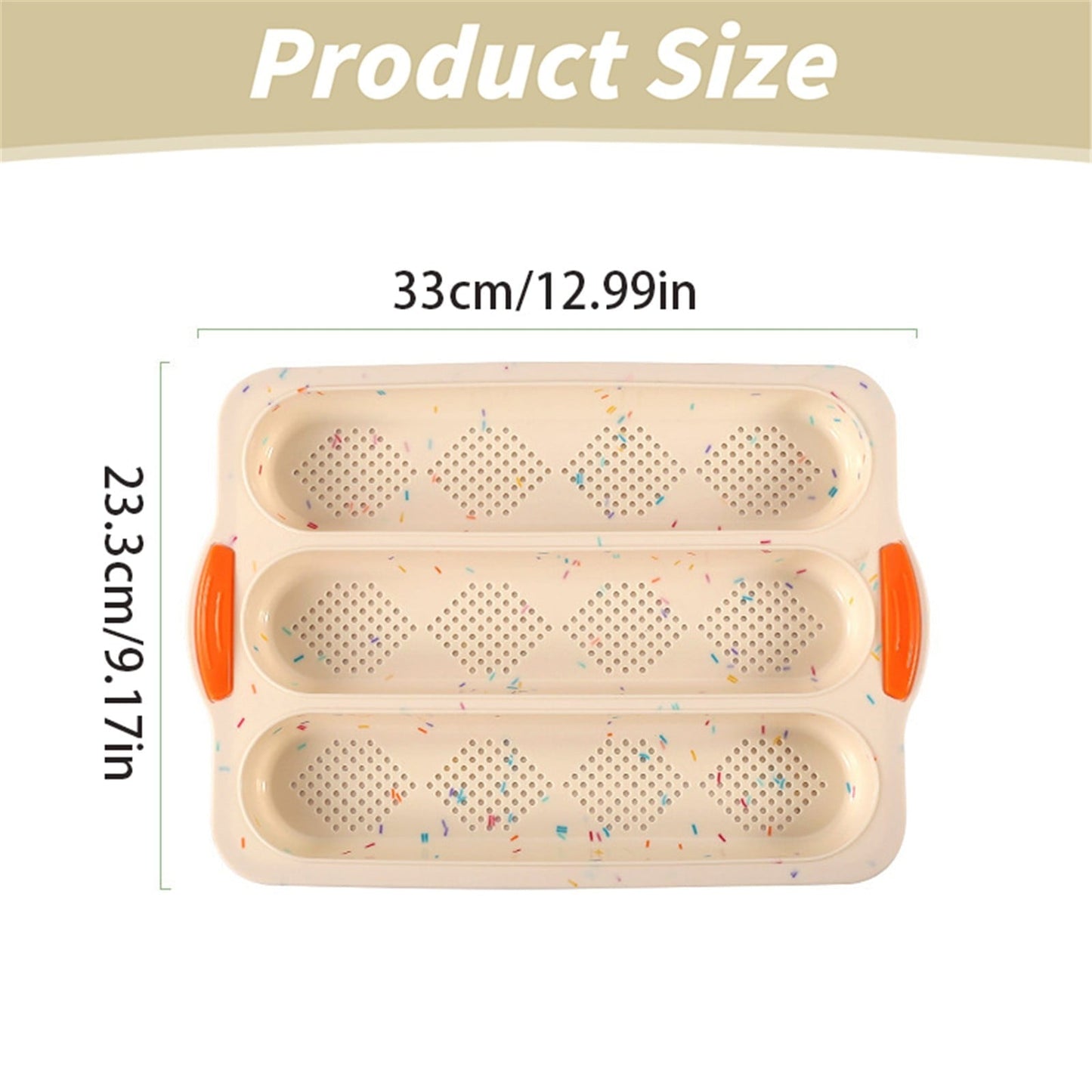 3-Slot French Bread Pan - Non Stick Silicone Baguette Mold for Hoagie, Sub Roll & Hot Dog Buns - Oven Safe Baking Tray with Vent Holes (Beige) Clearance D