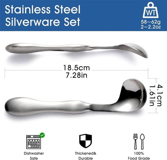 Adaptive Utensils for Elderly Tutuviw 2Pcs Curved Angled Spoon Weighted Utensils Weighted Angled Silverware Cutlery Utensil for Hand Tremors Parkinson's or Elderly Easy Grip Handles.