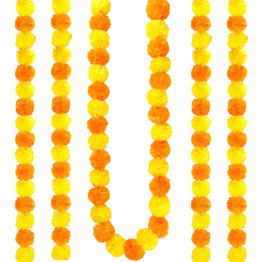 Tutuviw 4Pcs Marigold Garland,5 ft Diwali Wedding Party Mantle Decoration,Faux Artificial Marigold Flowers,Faux Wedding Garlands,Diwali Decoration,Spring Bush Floral,Indian Marigold Flowers(Orange) Yellow,orange