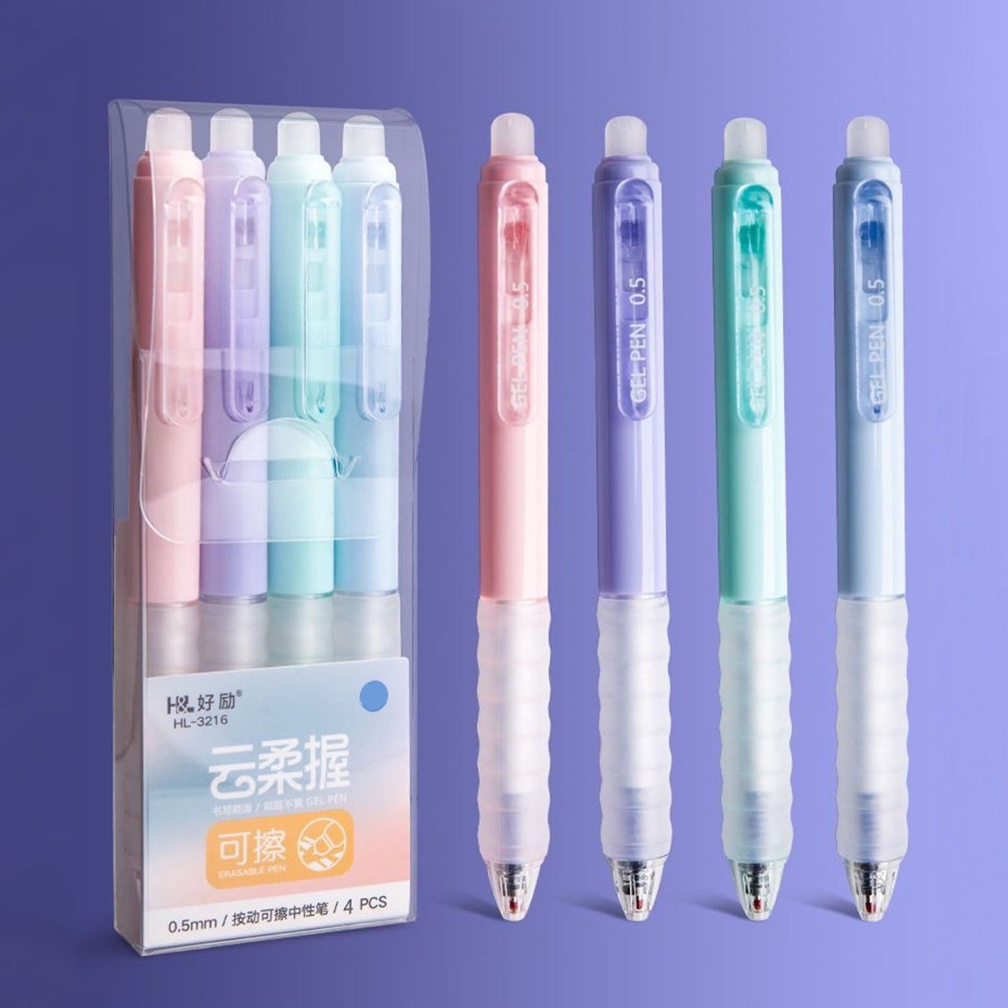 4 PCS Erasable Pens - 0.5mm Press Rub Out Gel Pens with Eraser Clear, Heat Friction Markers, Make Mistakes Disappear, for Drawing Writing Planner and Note Marking(A,Black) Black