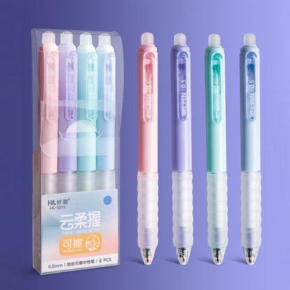 4 PCS Erasable Pens - 0.5mm Press Rub Out Gel Pens with Eraser Clear, Heat Friction Markers, Make Mistakes Disappear, for Drawing Writing Planner and Note Marking(A,Black) Black