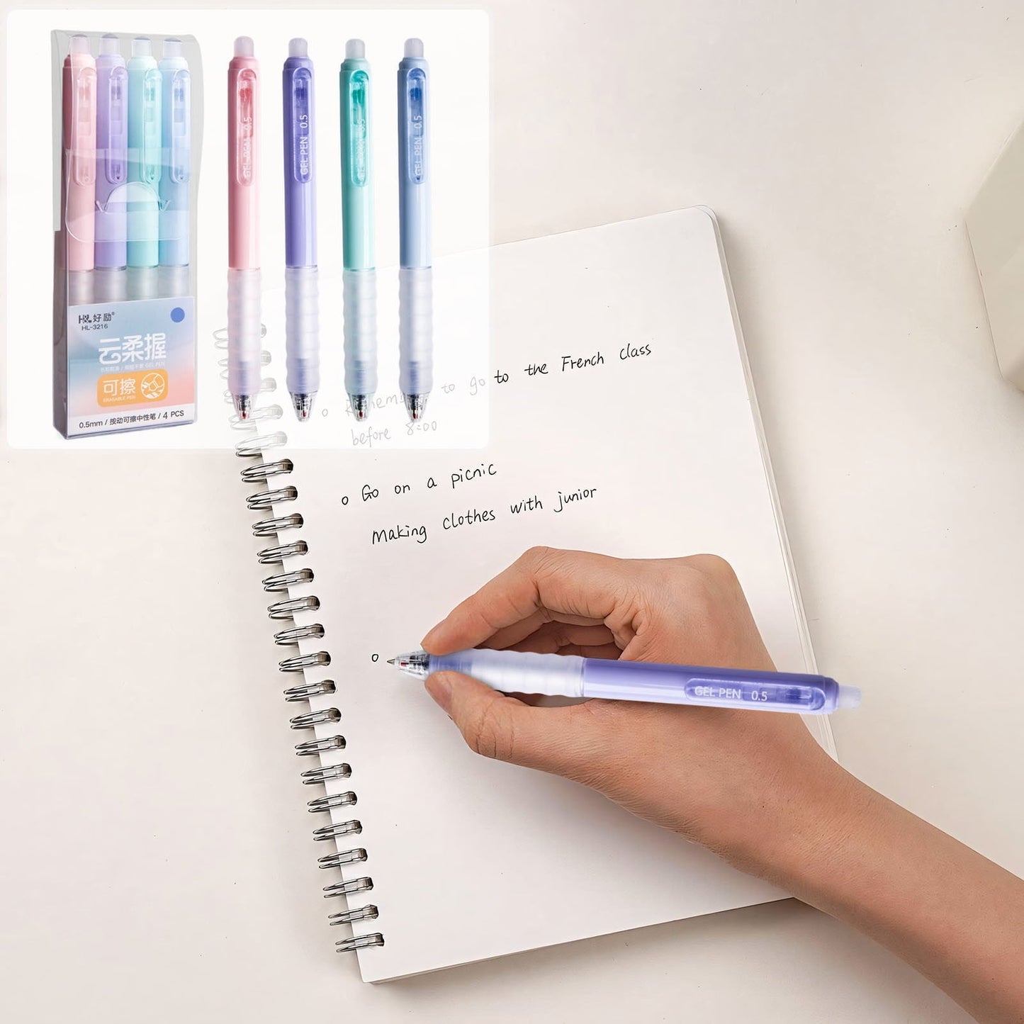4 PCS Erasable Pens - 0.5mm Press Rub Out Gel Pens with Eraser Clear, Heat Friction Markers, Make Mistakes Disappear, for Drawing Writing Planner and Note Marking(A,Black) Black
