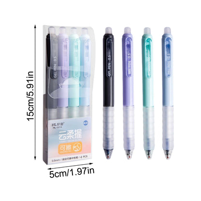 4 PCS Erasable Pens - 0.5mm Press Rub Out Gel Pens with Eraser Clear, Heat Friction Markers, Make Mistakes Disappear, for Drawing Writing Planner and Note Marking(A,Black) Crystal Blue