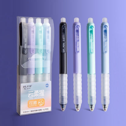 4 PCS Erasable Pens - 0.5mm Press Rub Out Gel Pens with Eraser Clear, Heat Friction Markers, Make Mistakes Disappear, for Drawing Writing Planner and Note Marking(A,Black) Crystal Blue