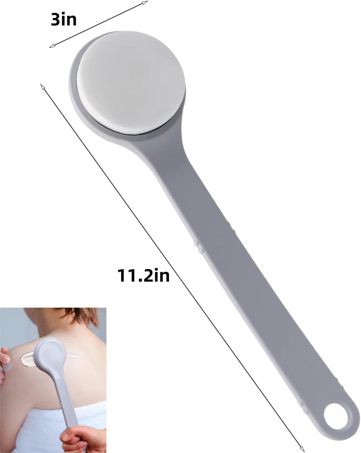 QZS Back Lotion Applicator,11.2x3in Reusable Back Sunscreen Applicator for Home,Portable Gray Body Lotion Brush for Sunscreen,Cream.