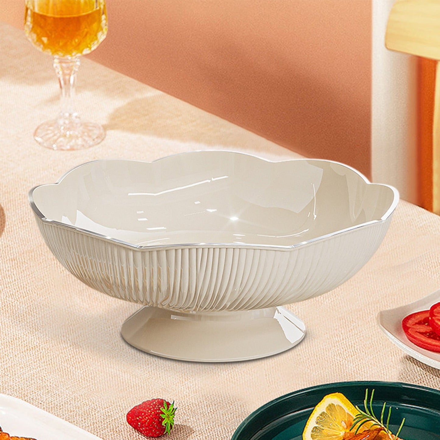 Ceramic Fruit Bowl for Kitchen Counter, Lights Pitches Fruit Plates, Decorative Bowl, Pedestal Bowl, Footed Bowl, Modern Fruit Bowl, Large Fruit Bowl, Home Decorative Bowls White