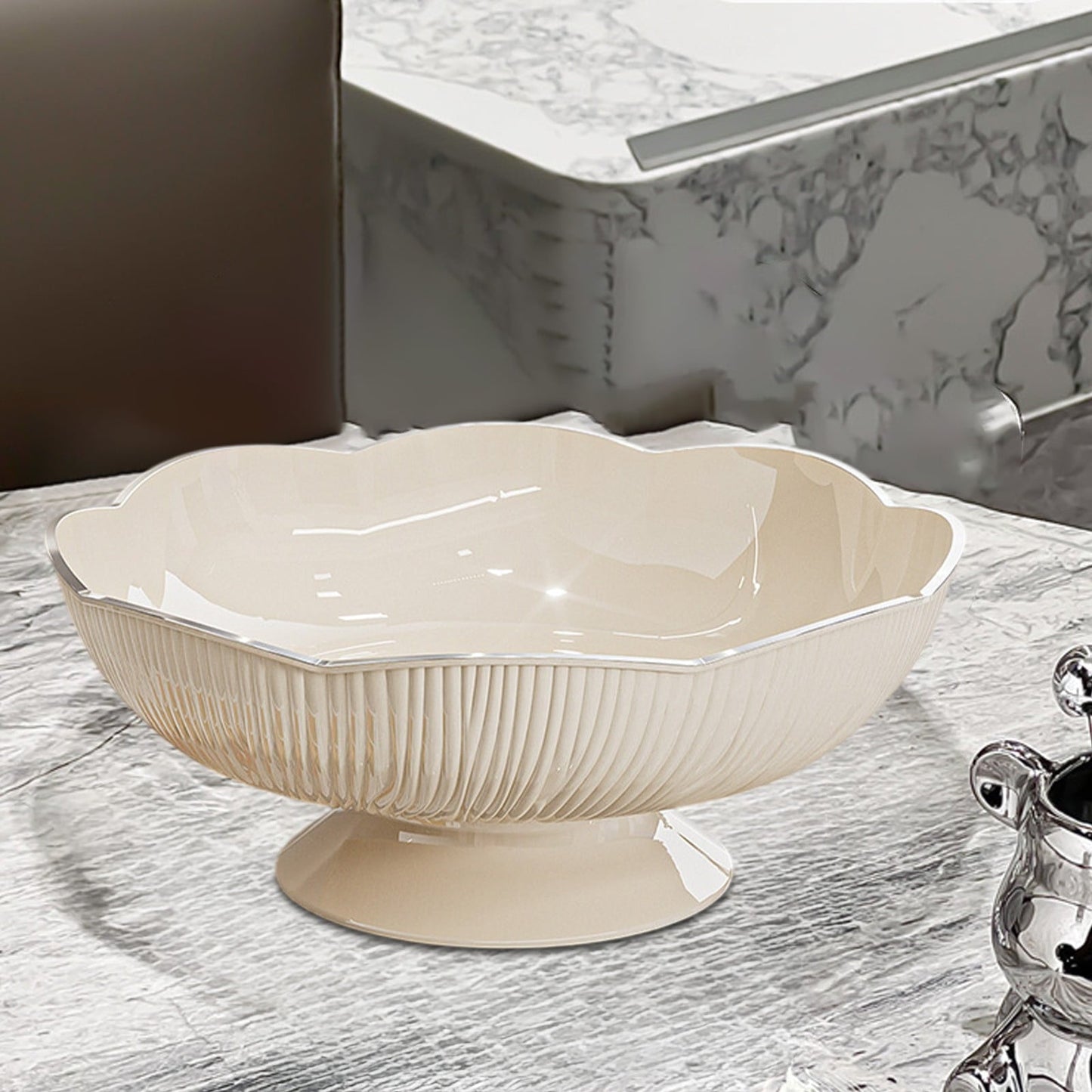 Ceramic Fruit Bowl for Kitchen Counter, Lights Pitches Fruit Plates, Decorative Bowl, Pedestal Bowl, Footed Bowl, Modern Fruit Bowl, Large Fruit Bowl, Home Decorative Bowls White