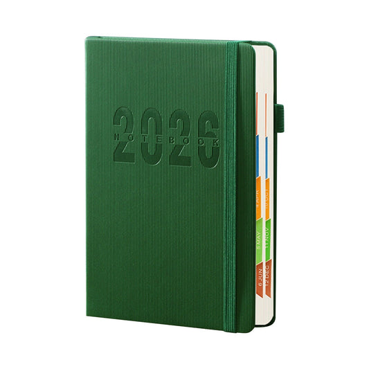 2026 Weekly Planner Notebook, Daily Planner Hardcover Calendar with Tabs and Pen Strap, 200 Pages Journaling Notebooks Daily Time Management Plan for Office Work(Purple) Green