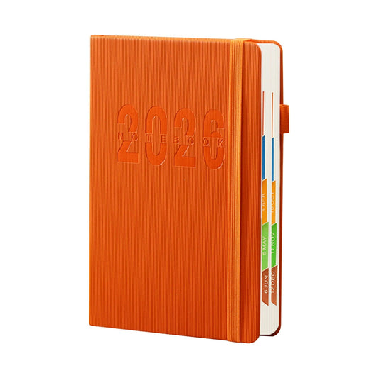 2026 Weekly Planner Notebook, Daily Planner Hardcover Calendar with Tabs and Pen Strap, 200 Pages Journaling Notebooks Daily Time Management Plan for Office Work(Purple) Orange