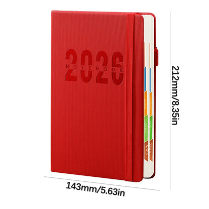 2026 Weekly Planner Notebook, Daily Planner Hardcover Calendar with Tabs and Pen Strap, 200 Pages Journaling Notebooks Daily Time Management Plan for Office Work(Purple) Red