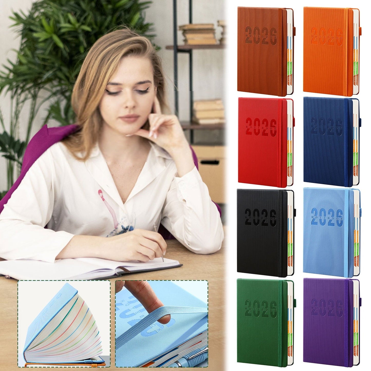 2026 Weekly Planner Notebook, Daily Planner Hardcover Calendar with Tabs and Pen Strap, 200 Pages Journaling Notebooks Daily Time Management Plan for Office Work(Purple) Red
