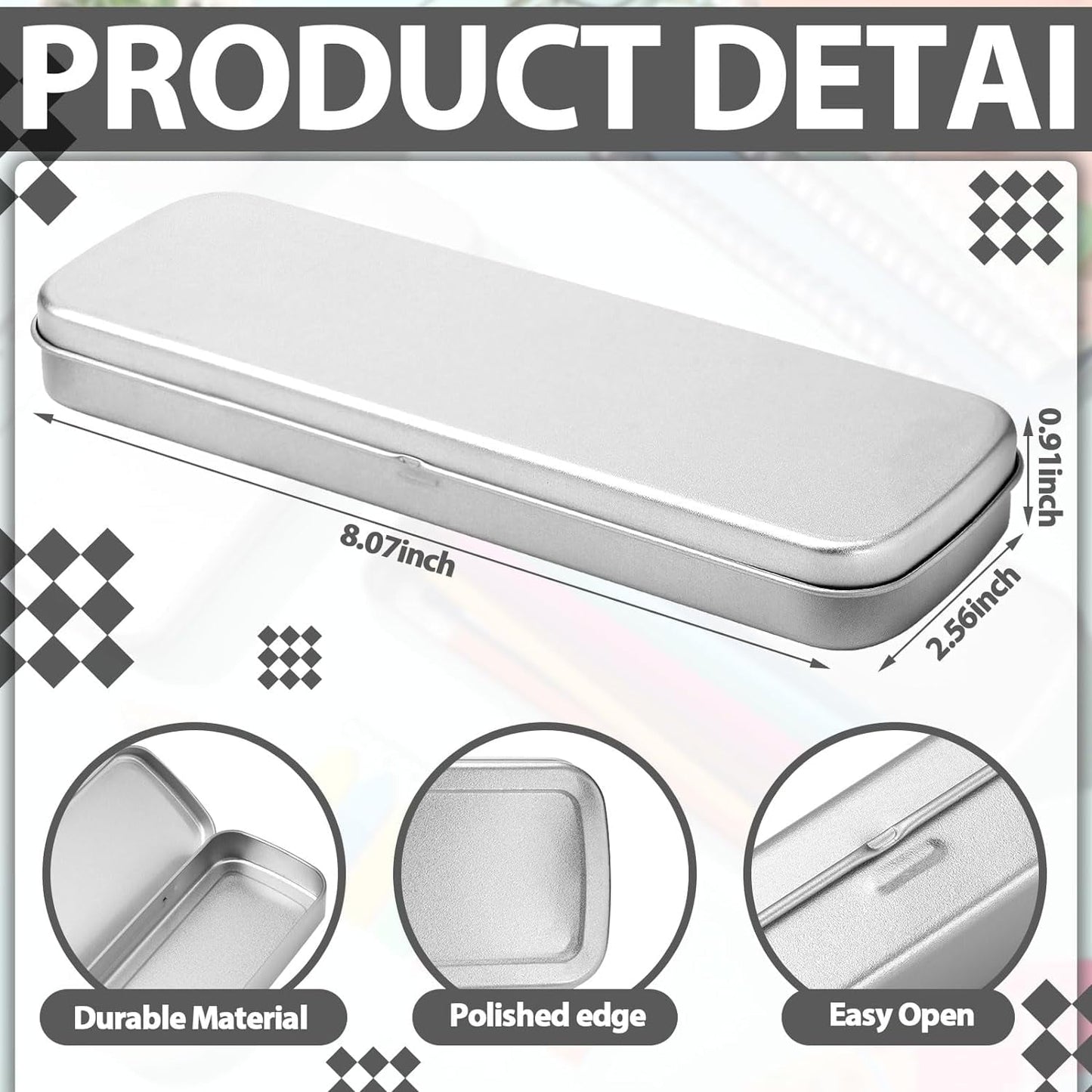 6 Pcs Tin Pencil Case Metal Pencil Case Empty Hinged Stainless Steel Box Rectangular for Brushes Crayon