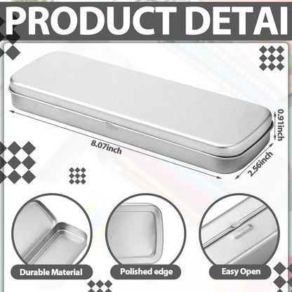 6 Pcs Tin Pencil Case Metal Pencil Case Empty Hinged Stainless Steel Box Rectangular for Brushes Crayon