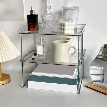 Cabinet Organizer Shelf, Stackable Kitchen Counter Shelves, Spice Rack, Countertop Organizers, Clear Plastic Storage Shelves Rack, for Makeup, Bathroom, Cupboard, Desk, Pantry Organization White.