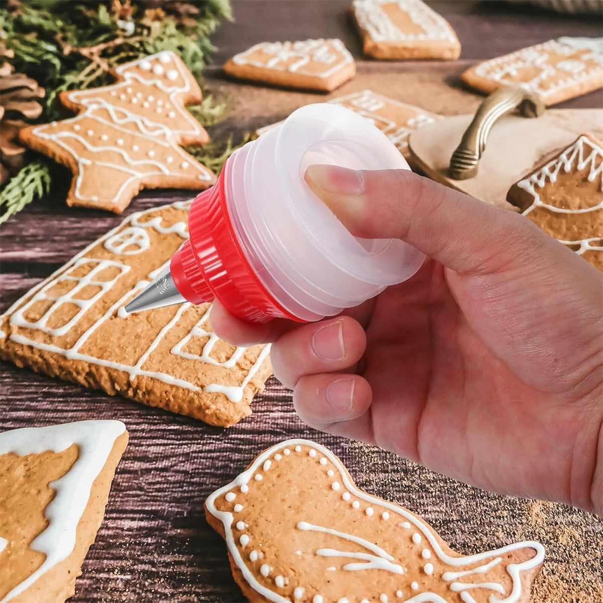 Tutuviw 6Pcs Cookie Decorating Squeeze Bottles for Icing,Icing Bottles with Stainless Steel Piping Tips,Food-Grade Plastic Icing Dispenser Versatile Baking Tools for Cookie Decoration,DIY Baking Tool