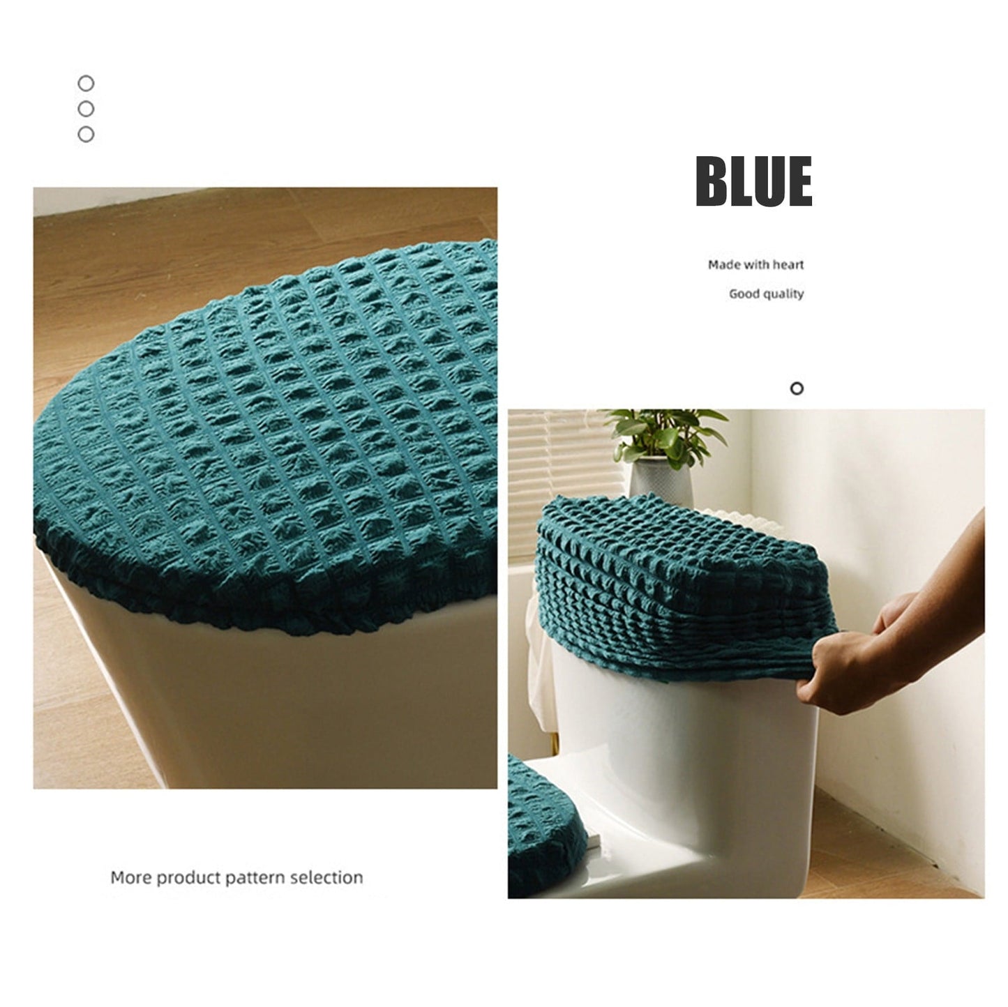 Toilet Lid Cover and Toilet Tank Cover Stretch Toilet Covers Set for Bathroom, Split Toilet Cover, Polyester Spandex Fabric, Machine Washable, with Elastic Bottom, All Season Household Blue