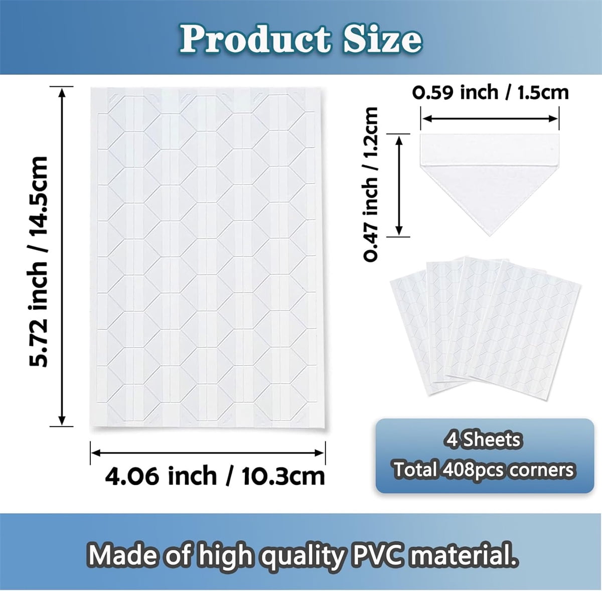 Tutuviw 408 Pcs Clear Photo Corners Stickers Self-Adhesive Photo Corners Lens Photo Corner Sticker for DIY Scrapbooking, Memory Books Journal and Picture Album (Clear, 4 Sheet)