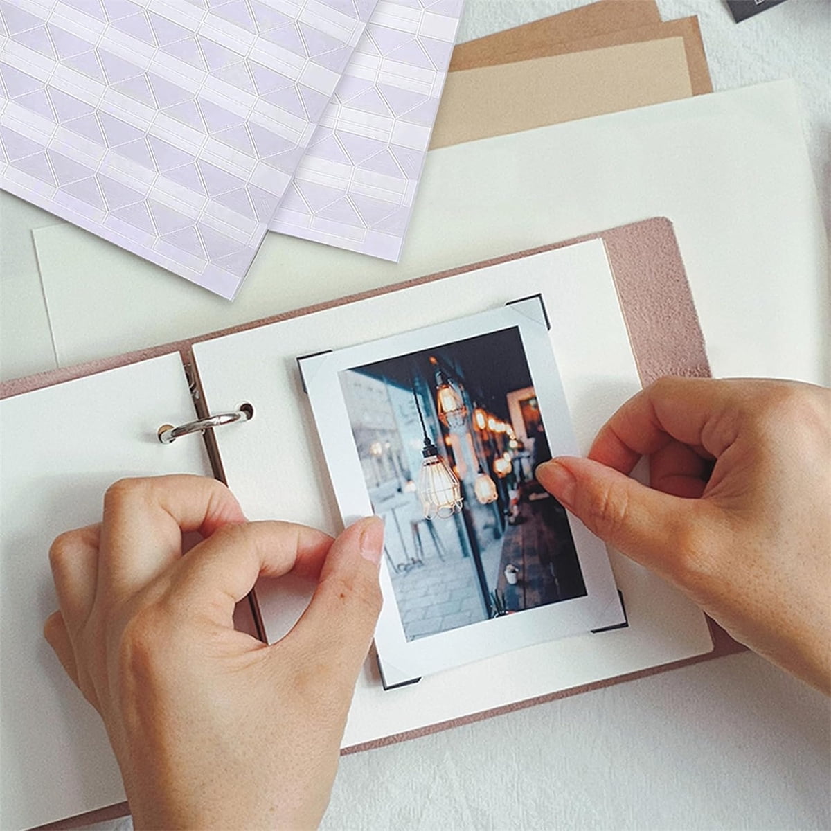Tutuviw 408 Pcs Clear Photo Corners Stickers Self-Adhesive Photo Corners Lens Photo Corner Sticker for DIY Scrapbooking, Memory Books Journal and Picture Album (Clear, 4 Sheet)
