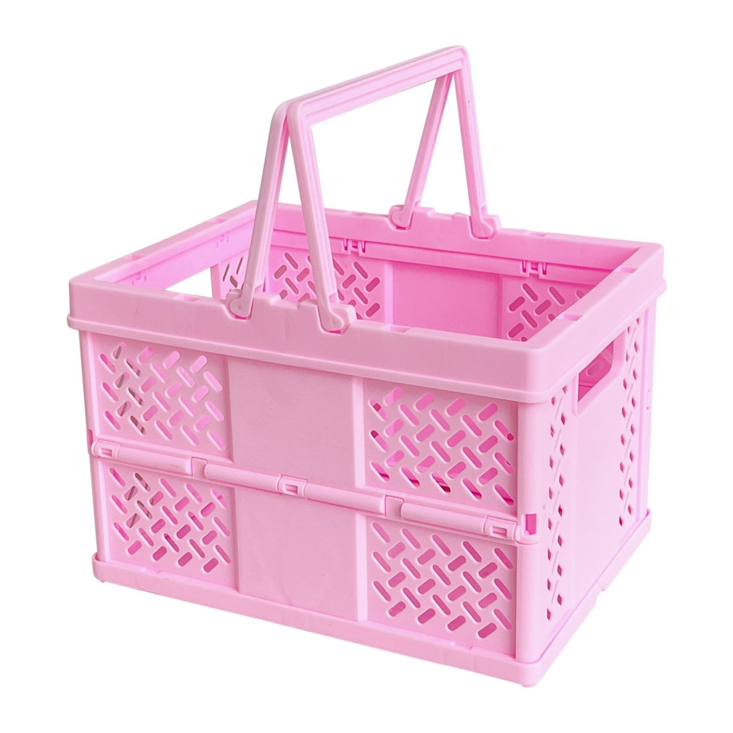Foldable Storage Baskets with Handle, Portable Shower Basket, Vegetable Fruit Storage Organizers Box, Multifunctional Shopping Basket Outdoor Picnic Basket for Home, Picnic, Shopping Pink