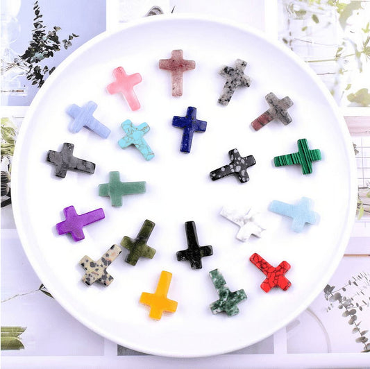 12 Pcs Cross Crystal Stone Bulks, Natural Crystal Wall Cross Shaped Worry Stones, Easter Natural Crystal Decoration, Charm Palm Pocket Quartz Gift, Easter Decor Multicolor