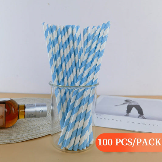 100Pcs Paper Disposable Straws, Red and White Striped Paper Straws, Biodegradable Disposable Drinking Straws for Smoothie, Brithday, New Year, Party Decoration Supplies Orange