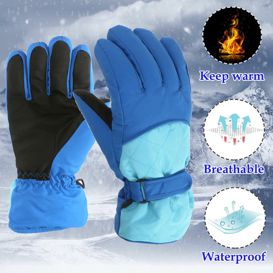 GXWEA 2T Gloves Kids Waterproof Gloves Kids Gloves Winter Gloves Thick Gloves Stretchy Warm Gloves Boys Girls 6-11 Year 10-16 Year AHA2 kids snow gloves Blue