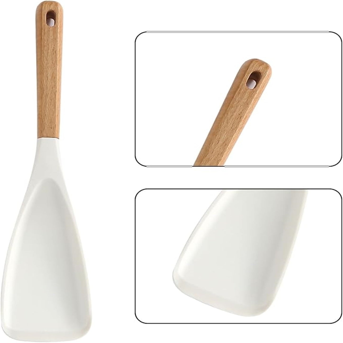Cooking Spoon for Nonstick Cookwares, Multi-functional Silicone Cooking Shovel with Wooden Handle, Silicone Salad Spatula Kitchen Utensils for Mixing Scrape Black